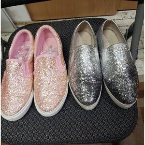 SOLE DIVA BUNDLE Simply Be Women's Pink Glitter & Silver ombre SlipOn Shoes 7 5E